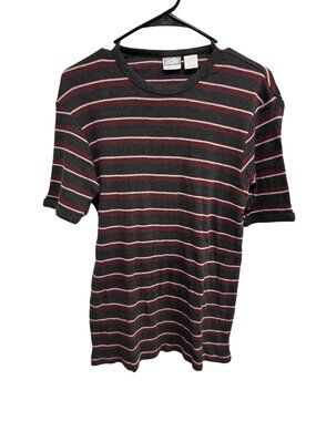 Utility Mens Gray Red Striped Cotton Short Sleeve T-Shirt Size S Indie Skater